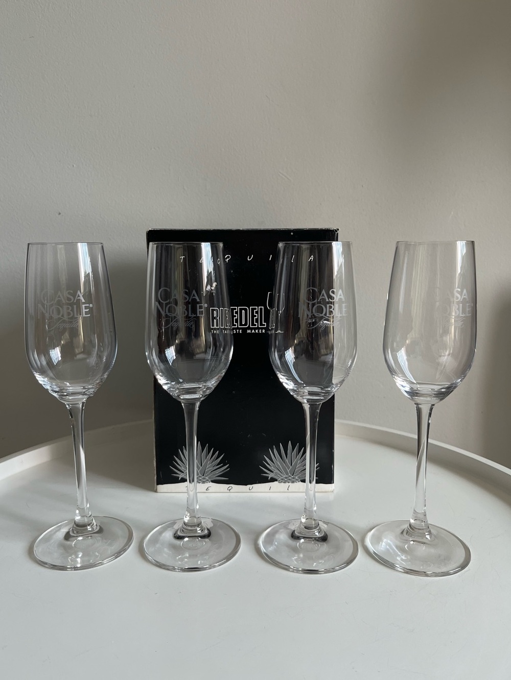 Set of 4 Riedel Ouverture Tequila Crystal Glasses Etched Casa Noble